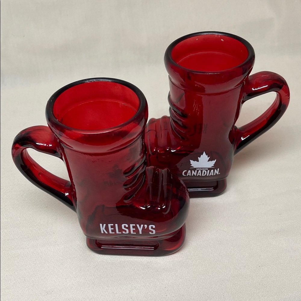 Vintage Red Molson Canadian Boot-Shaped Mugs from Kelsey’s Restaurant